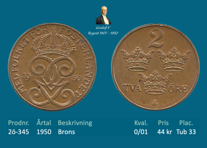 2 Öre 1950 Brons