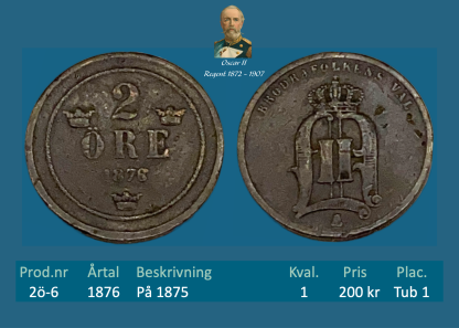 2 Öre 1876 på 1875